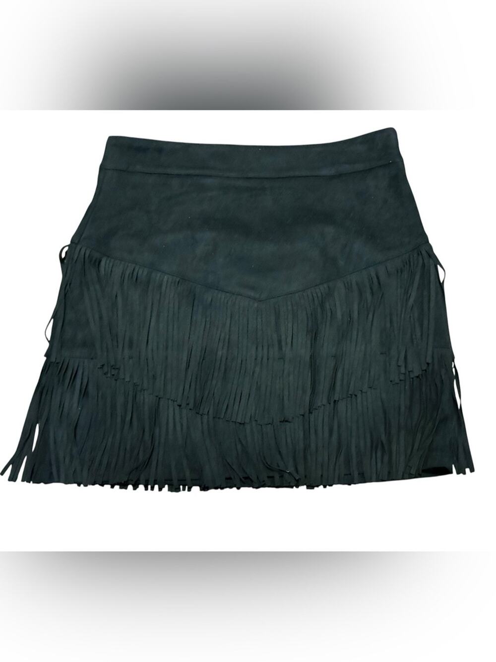 Sterling Kreek Fort Worth Fringed Black Faux Suede Women’s XS Short Skirt NWT